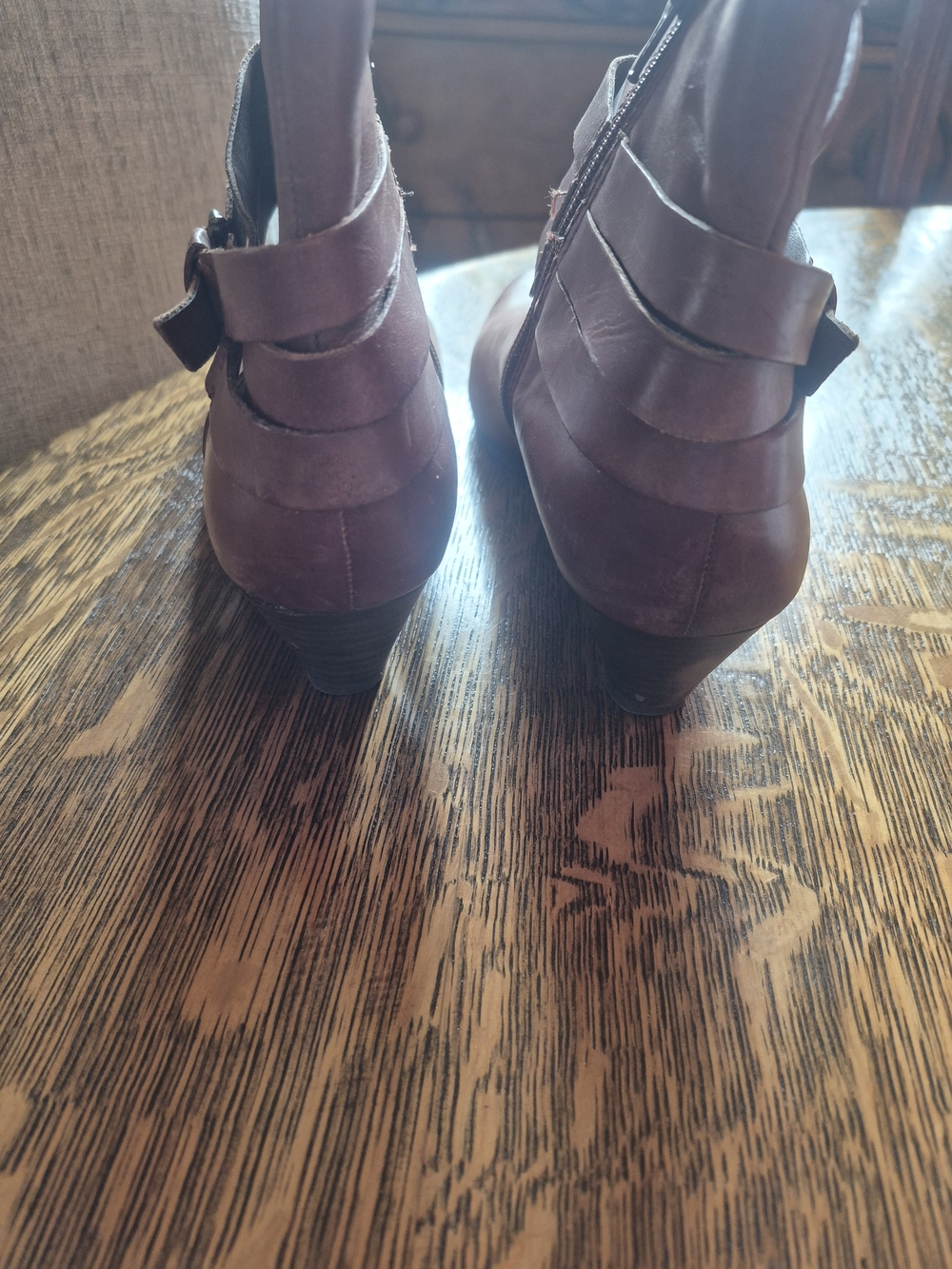 Luca Ferri Brown Leather Ankle Boots Buckle Wedge 8 - Picture 8 of 8
